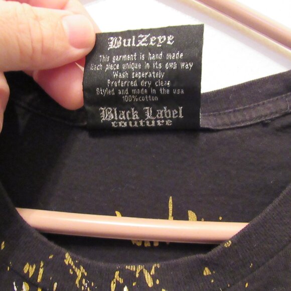 Bulzeye Black Label Couture T-Shirt Unconditional Love Rhinestones Bling Pray XL - Picture 8 of 12